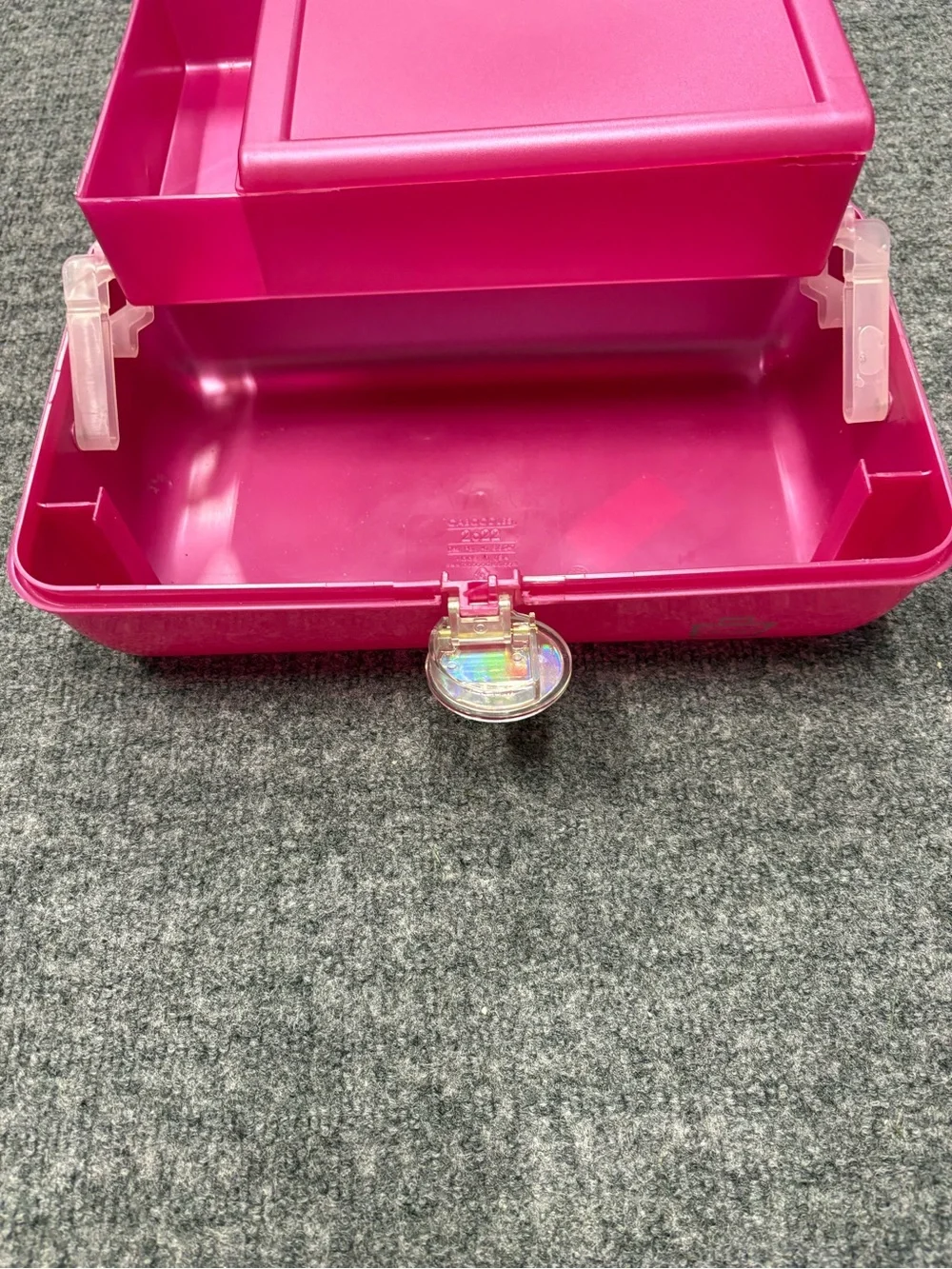 Vintage Caboodles Hot Pink Glossy Hard Shell Makeup Case with Clear Handle